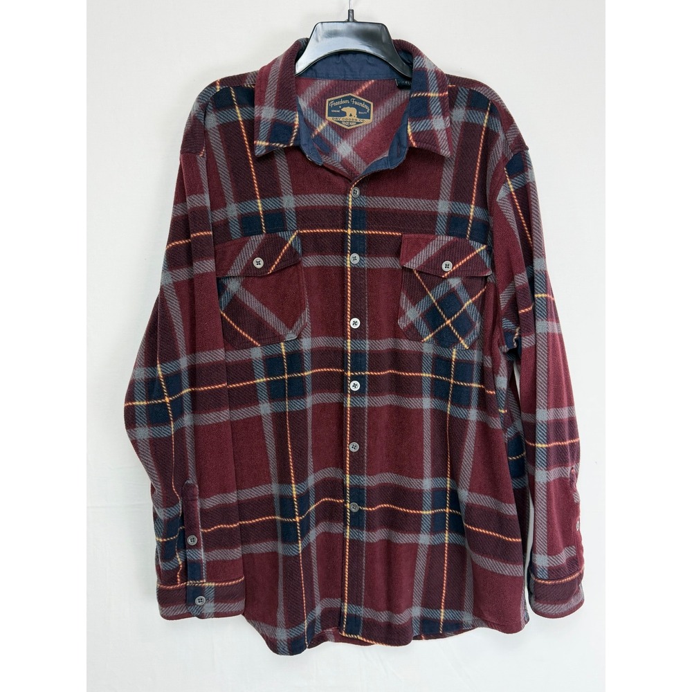 Freedom Foundry Men Shirt XXL Burgundy Plaid Fleece Button Down Heavy Flannel
